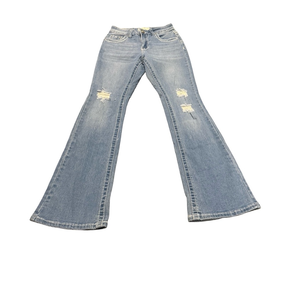 Y Jeans Y2K Distressed Flare Bootcut Jeans Light Wash‎ Juniors 3/4